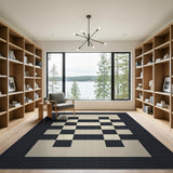 Black and White Geometric Modern Bold Black White Geometric Grid Area Rug