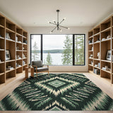 Green Tribal Zigzag Diamond Area Rug