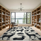 Rustic Deer Cabin Black White Pattern Rug
