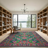 Vibrant Emerald Persian Area Rug with Floral Medallions