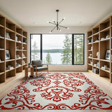 Floral Vintage Red Elegant Red Floral Damask Area Rug