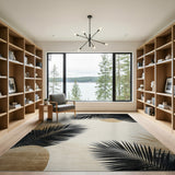 ODIKA Washable Tropical Palm Leaf Modern Abstract Low Pile Area Rug - Non-Slip & Pet Friendly