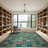 Multi-color and Patterns Teal Orange Geometric Hexagon Area Rug