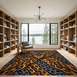 Orange Ocelot Face Geometric Area Rug