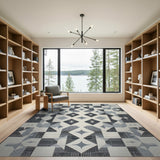 Grey Geometric Diamond Star Area Rug