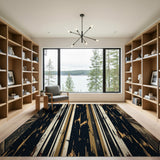 Distressed Vintage Black Tan Striped Area Rug