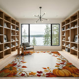 ODIKA Autumn Pumpkin & Maple Leaf Washable Non-Slip Low Pile Area Rug