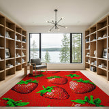 Red Red Strawberry Fruit Pattern Area Rug