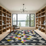 Bold Geometric Triangle Area Rug in Pink Yellow