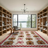 Festive Gingerbread Houses Red Bows Area Rug