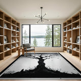 Ethereal Twisted Tree with Ravens Black White Rug