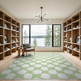 Distressed Mint Green Checkered Area Rug