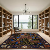 Bronze Rose and Blue Floral Persian Rug