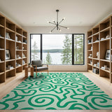 Swirling Green Waves Abstract Area Rug