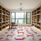 Playful Dogs and Cats Orange Kids Area Rug