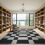 Bold Black White Geometric Block Rug