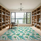 Teal Foliage Bloom Area Rug