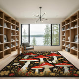 Whimsical Red Mushroom Floral Area Rug