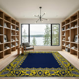 Navy Persian Border Rug with Intricate Gold Frame