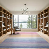 ODIKA Washable Pastel Rainbow Striped Area Rug - Low Pile Non-Slip OEKO-TEX Certified Rug for Kids & Living Room
