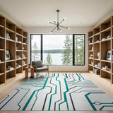 Teal Circuitry Geometric Area Rug