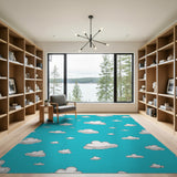 Playful Cartoon Clouds on Sky Blue Area Rug