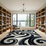 ODIKA Modern Abstract Swirl Washable Rug - Low Pile Non-Slip Area Rug