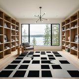 Abstract Cutout Black White Geometric Area Rug
