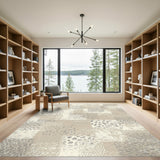 Beige and Neutral Beige Distressed Vintage Area Rug
