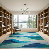 Teal Blue Cascading Wave Area Rug
