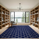Navy Blue Hexagon Geometric Area Rug