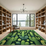 Lush Green Cactus Succulent Pattern Area Rug
