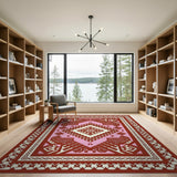 Vibrant Red Pink Geometric Tribal Area Rug