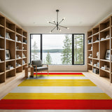 Bold Red Yellow Horizontal Stripe Area Rug