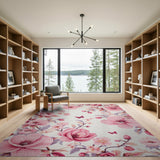 Pink Peony Floral Area Rug with Butterflies