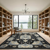 Traditional Persian Black Ivory Persian Medallion Area Rug