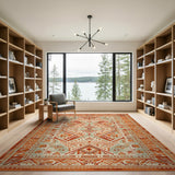Terracotta Teal Southwestern Geometric Area Rug