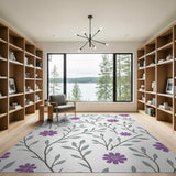 Purple Daisy Grey Leaf Floral Area Rug