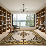 Gold and Silver Ornate Gold Medallion Beige Area Rug