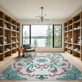 Teal Pink Ornate Floral Area Rug