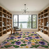 Whimsical Pansy Primrose Pink Floral Area Rug