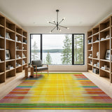 Vibrant Yellow Multi-Color Stripe Woven Rug