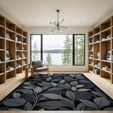 Blue Teal Leaves Embroidered Area Rug