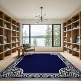 Traditional Persian Blue and Teal Navy Ornate Floral Border Area Rug
