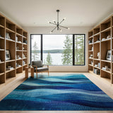 Blue and Teal Abstract Area Layered Blue Waves Abstract Area Rug