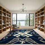 Navy Lacrosse Sticks Volleyballs Geometric Rug