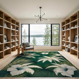 Lush Green Palm Leaf Hibiscus Area Rug