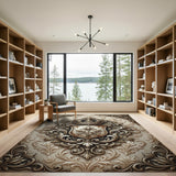 Ornate Gold Crown Shield Area Rug