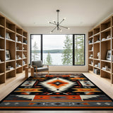 Bold Southwestern Geometric Area Rug Black Orange White