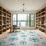 Teal Snowflake Floral Winter Area Rug